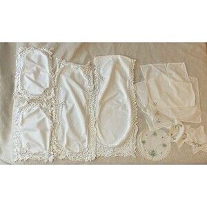 Vintage Lot of 11 Hand Made Doilies Various Sizes Shapes White Cream